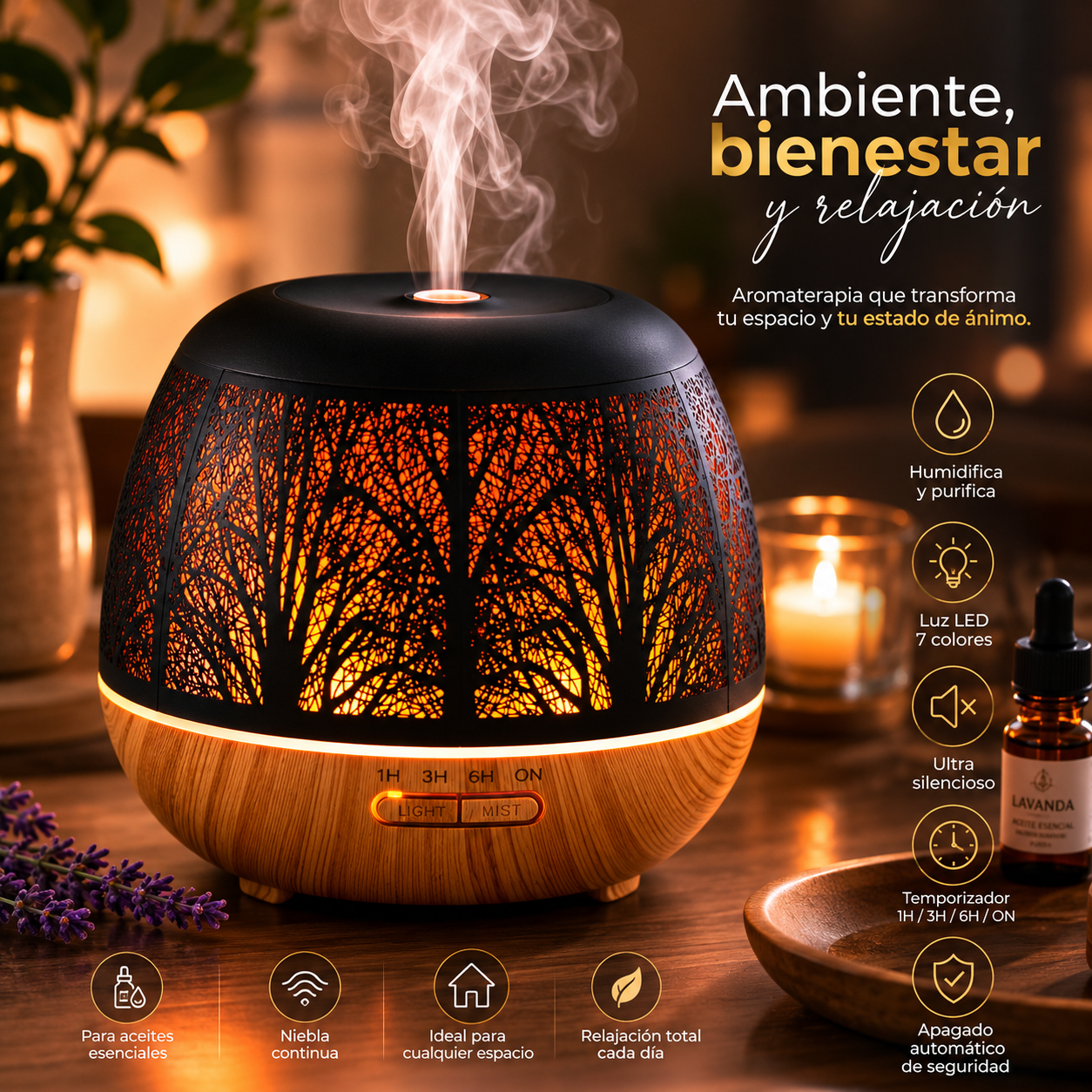 Difusor de Aromas LED Premium – Bienestar y Elegancia para tu Hogar