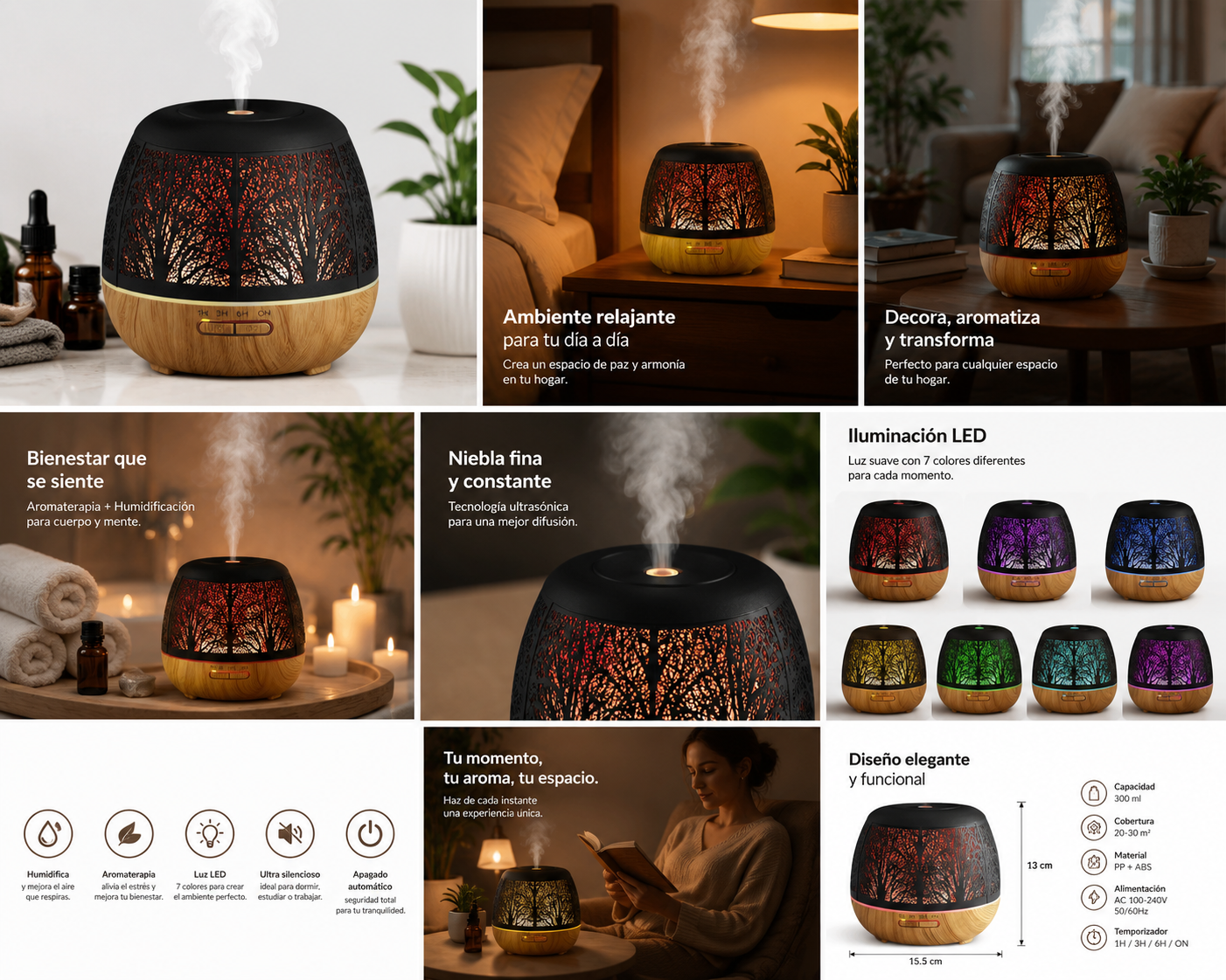 Difusor de Aromas LED Premium – Bienestar y Elegancia para tu Hogar